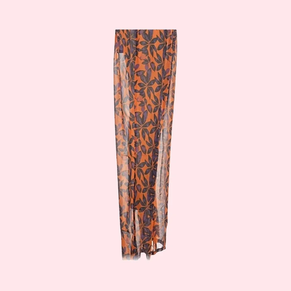 PrettyLittleThing Orange Floral‎ Sheer Wide Leg Pants Beach Cover Up Size 12